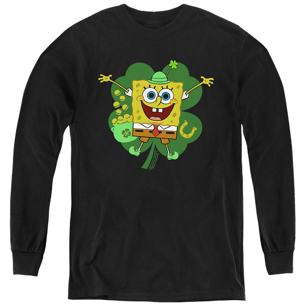 Spongebob Squarepants St. Patrick's Day Spongey Four Leaf Clover Youth Long Sleeve T-Shirt