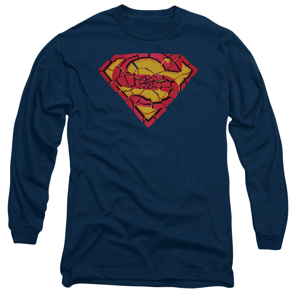 Superman Shattered Shield Navy Long Sleeve T-Shirt