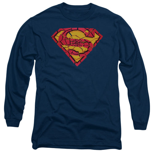 Superman Shattered Shield Navy Long Sleeve T-Shirt