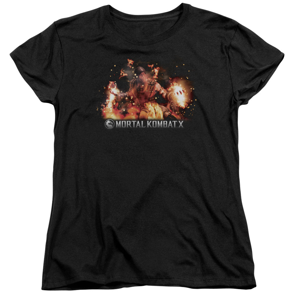 Mortal Kombat X Scorpion Flames Womens T-Shirt