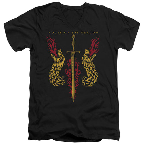 House of the Dragon Sword And Dragon Heads V-Neck T-Shirt