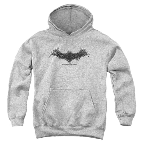 Batman Bat Swarm Logo on Athletic Heather Youth Hoodie