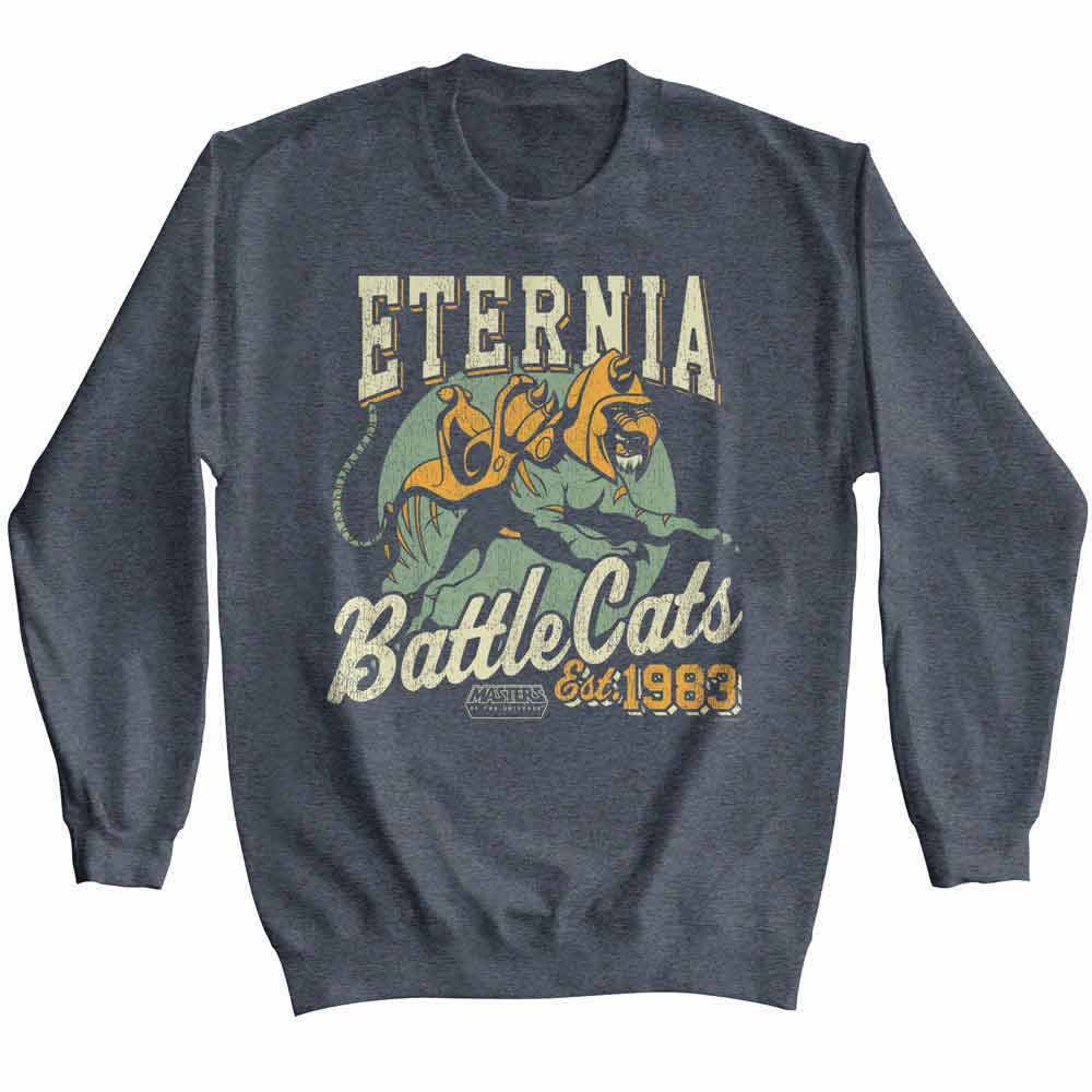 Dark Heather Masters of the Universe sweatshirt featuring Masters of the Universe Eternia Battlecats 2 design