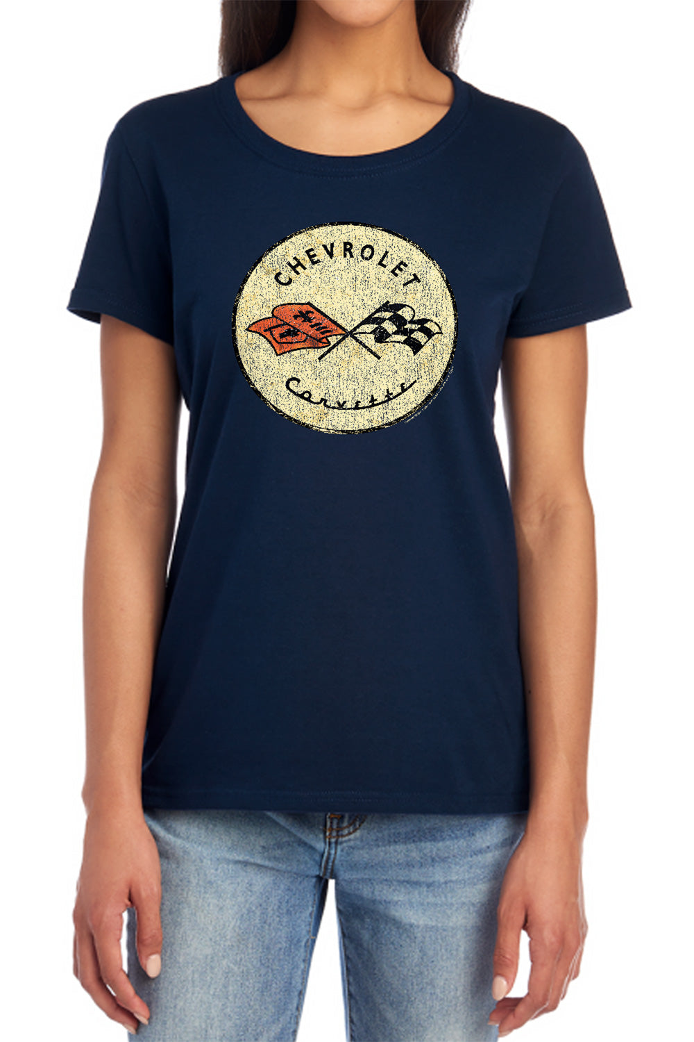 Chevy Old Vette Navy Womens T-Shirt
