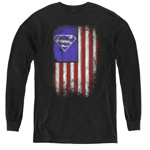 Superman Old Glory Shield Youth Long Sleeve T-Shirt