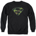Superman Distressed Camo Shield Black Crewneck Sweatshirt