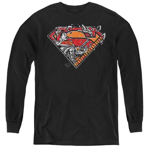 Superman Breaking Chain Logo Youth Long Sleeve T-Shirt