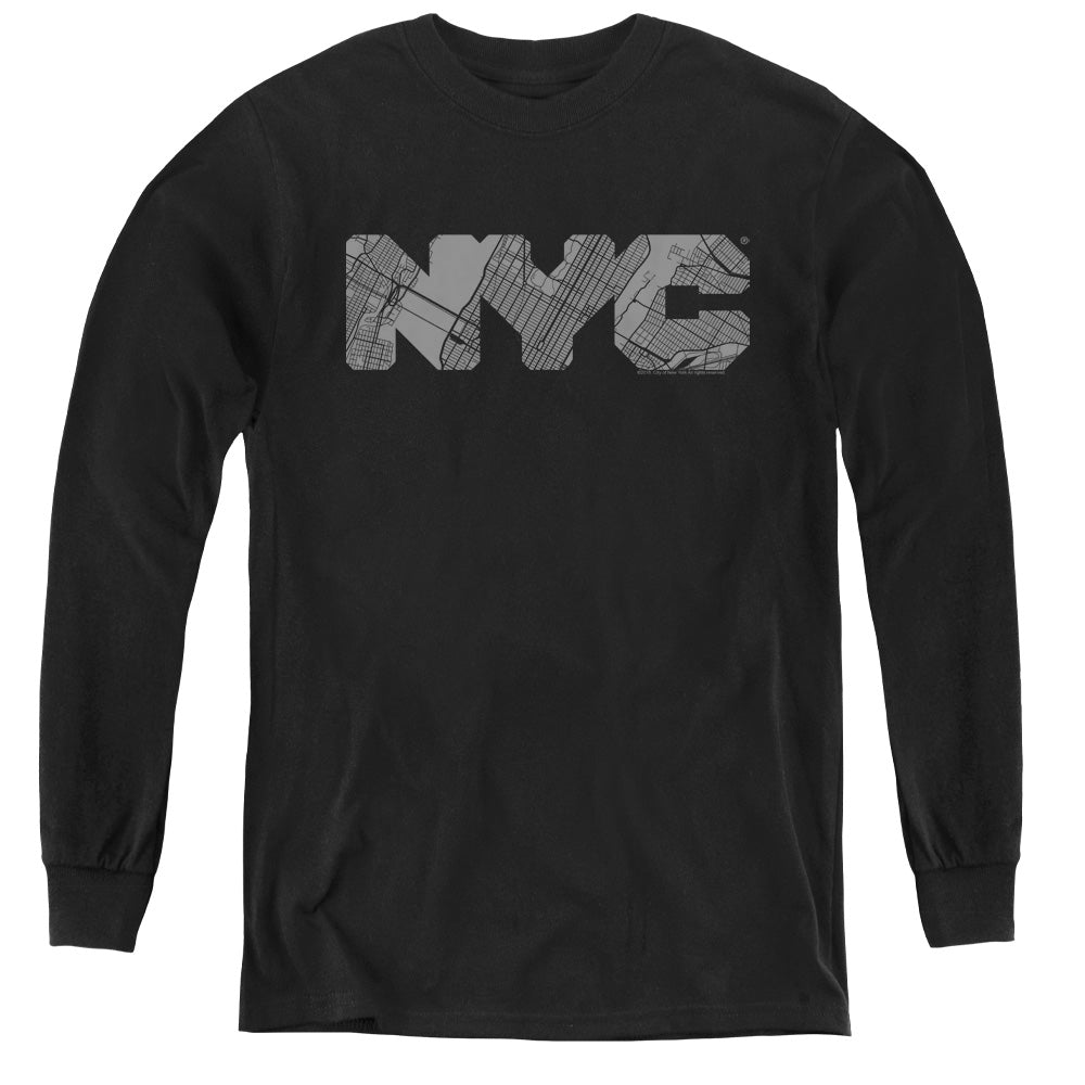 New York City Map Fill Black Youth Long Sleeve T-Shirt