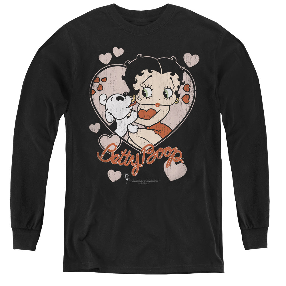 Betty Boop Classic Kiss Faded Heart Youth Long Sleeve T-Shirt