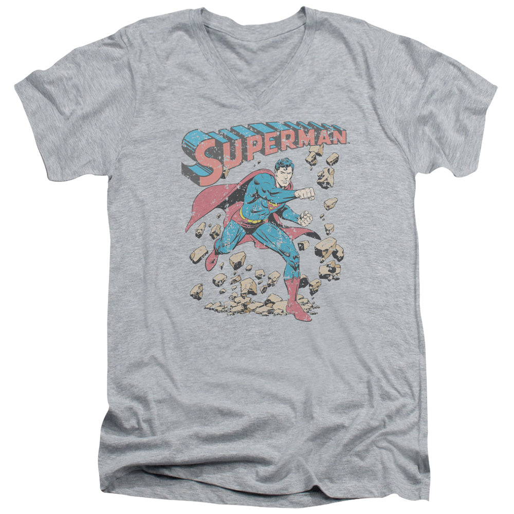 Superman Mad at Rocks V-Neck T-Shirt