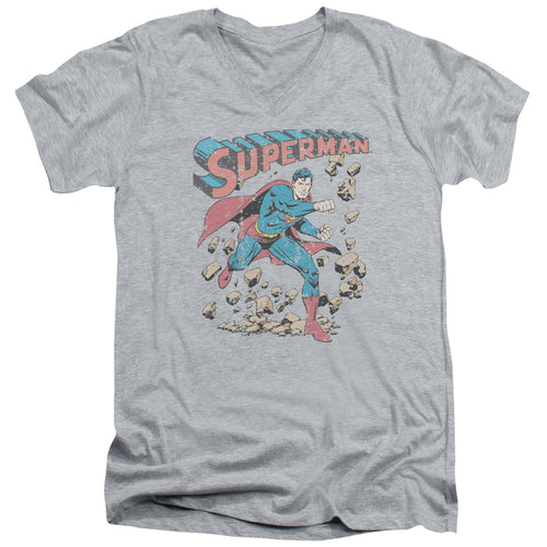 Superman Mad at Rocks V-Neck T-Shirt