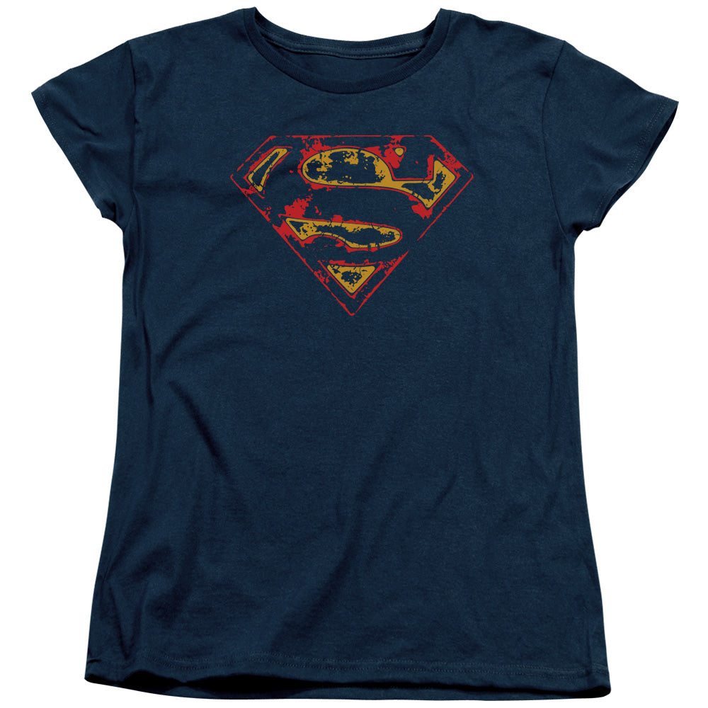 Superman Super Distressed Womens T-Shirt