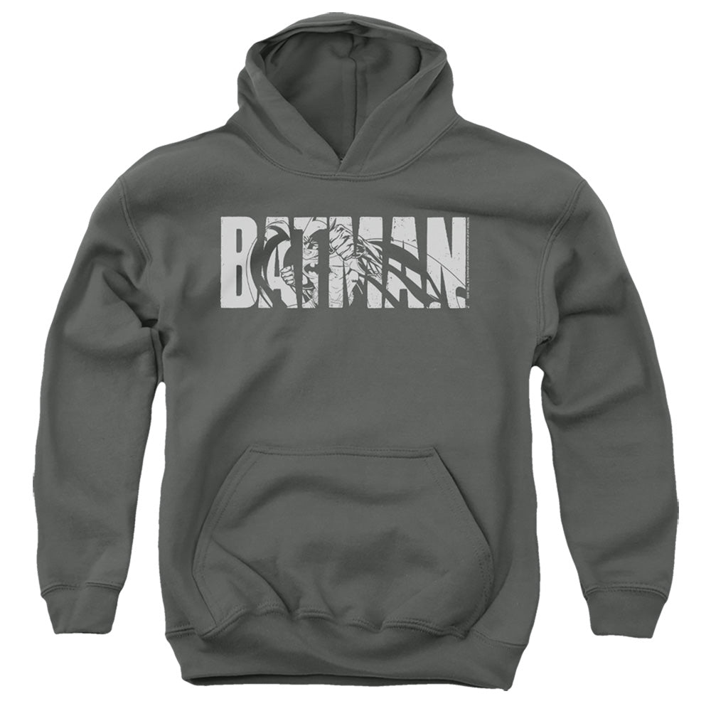 The Batman Text on Gray Youth Hoodie