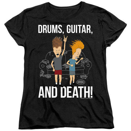 Beavis and Butthead Drums, Guitar, And Death Womens T-Shirt