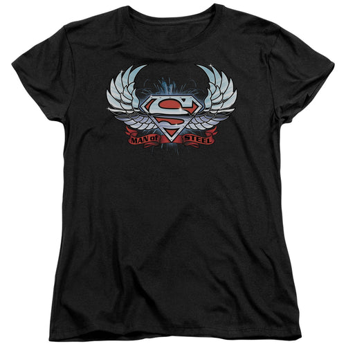 Superman Chrome Wings Shield Womens T-Shirt