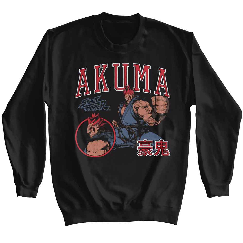 Black Street Fighter sweatshirt featuring Street Fighter Akuma Varsity design