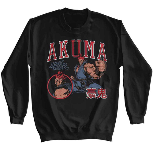 Black Street Fighter sweatshirt featuring Street Fighter Akuma Varsity design