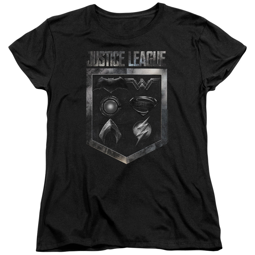 Justice League Shield Of Emblems Womens T-Shirt