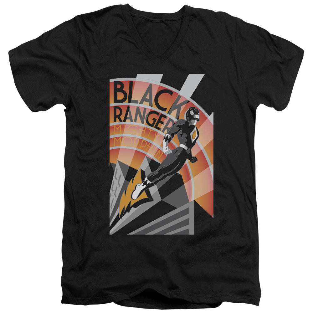Mighty Morphin Power Rangers Black Ranger Deco V-Neck T-Shirt
