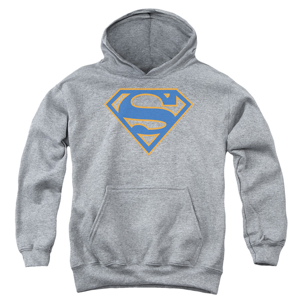 Superman Blue & Orange Shield Athletic Heather Youth Hoodie