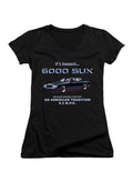 Black 6000 SUX Bigger is Better Juniors V-Neck T-Shirt