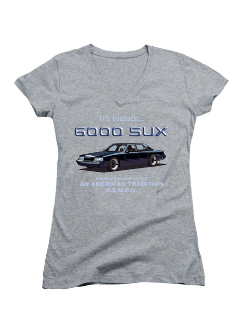Gray 6000 SUX Bigger is Better Juniors V-Neck T-Shirt