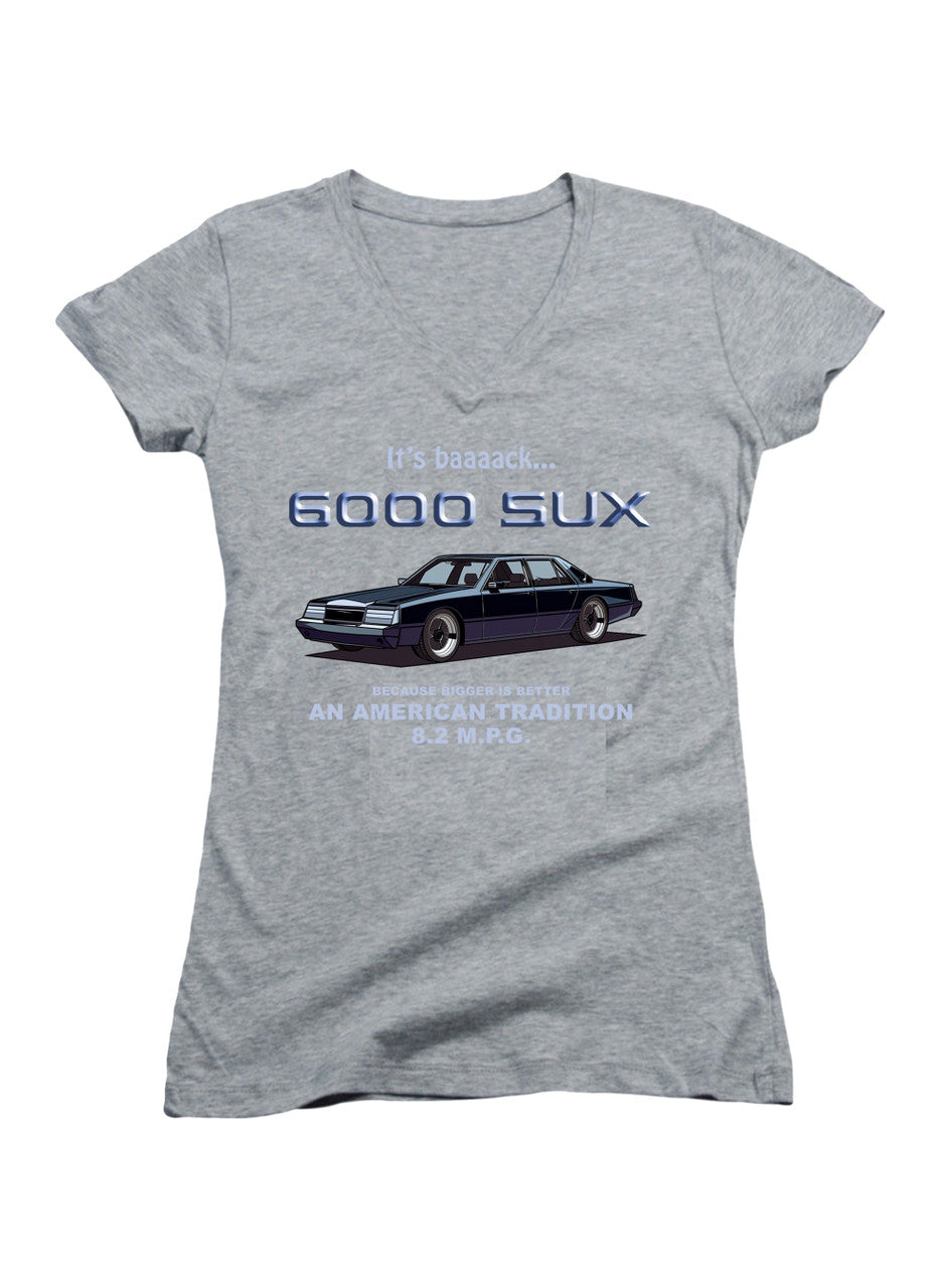 Gray 6000 SUX Bigger is Better Juniors V-Neck T-Shirt