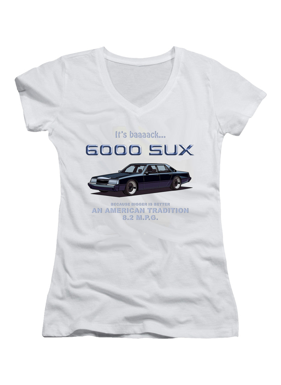 White 6000 SUX Bigger is Better Juniors V-Neck T-Shirt