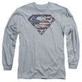 Superman Wartorn Flag Athletic Heather Long Sleeve T-Shirt