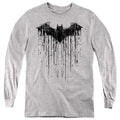 Batman Paint Drip Bat on Athletic Heather Youth Long Sleeve T-Shirt