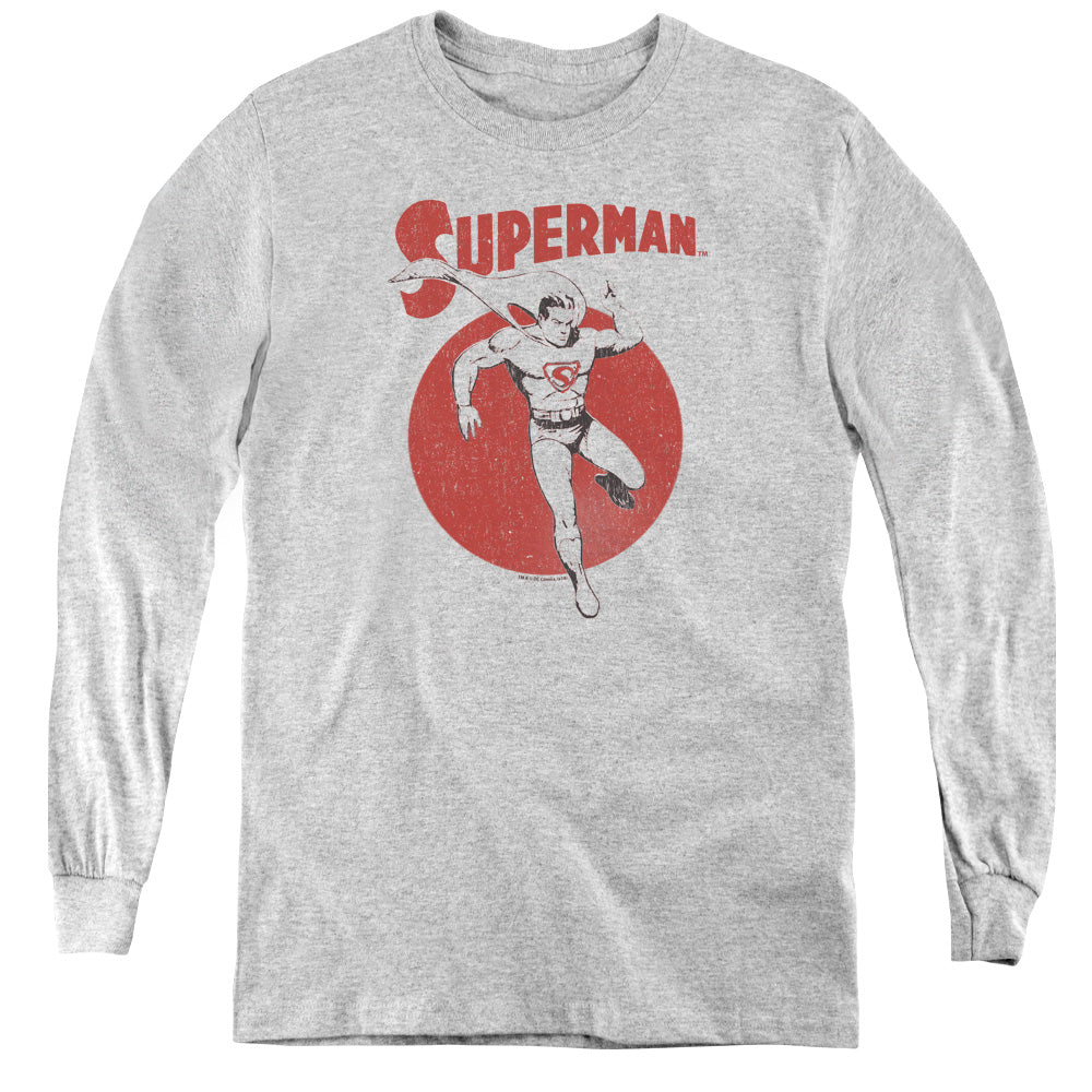 Superman Vintage Sphere Athletic Heather Youth Long Sleeve T-Shirt