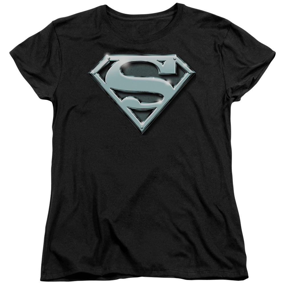 Superman Chrome Shield Womens T-Shirt