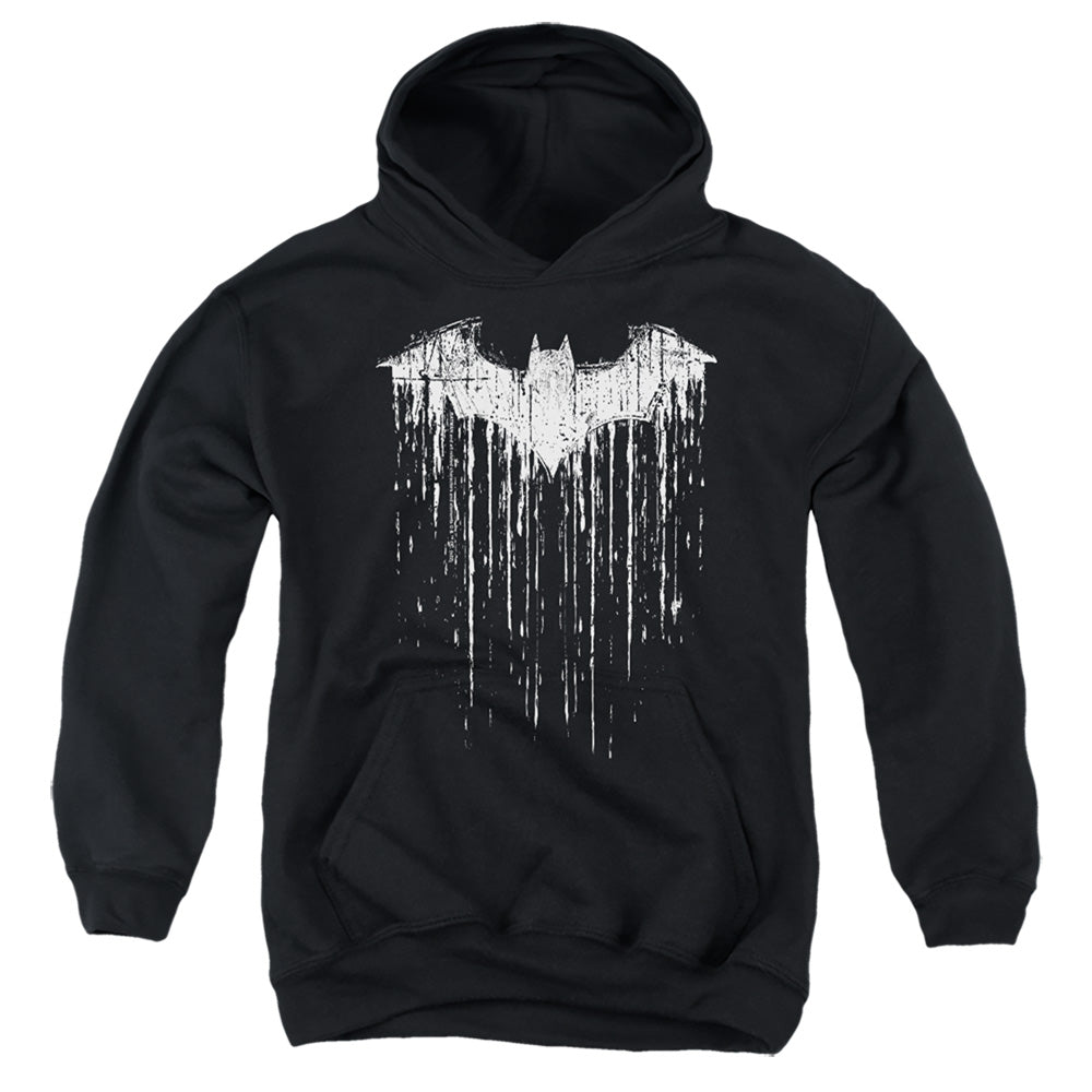 Batman Paint Drip Bat on Black Youth Hoodie