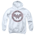 Wonder Woman Distressed Emblem on White Youth Hoodie