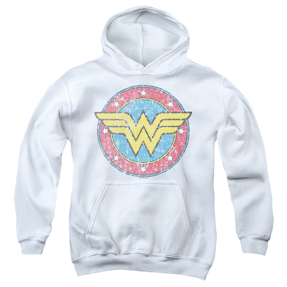 Wonder Woman Classic Circle Logo on White Youth Hoodie