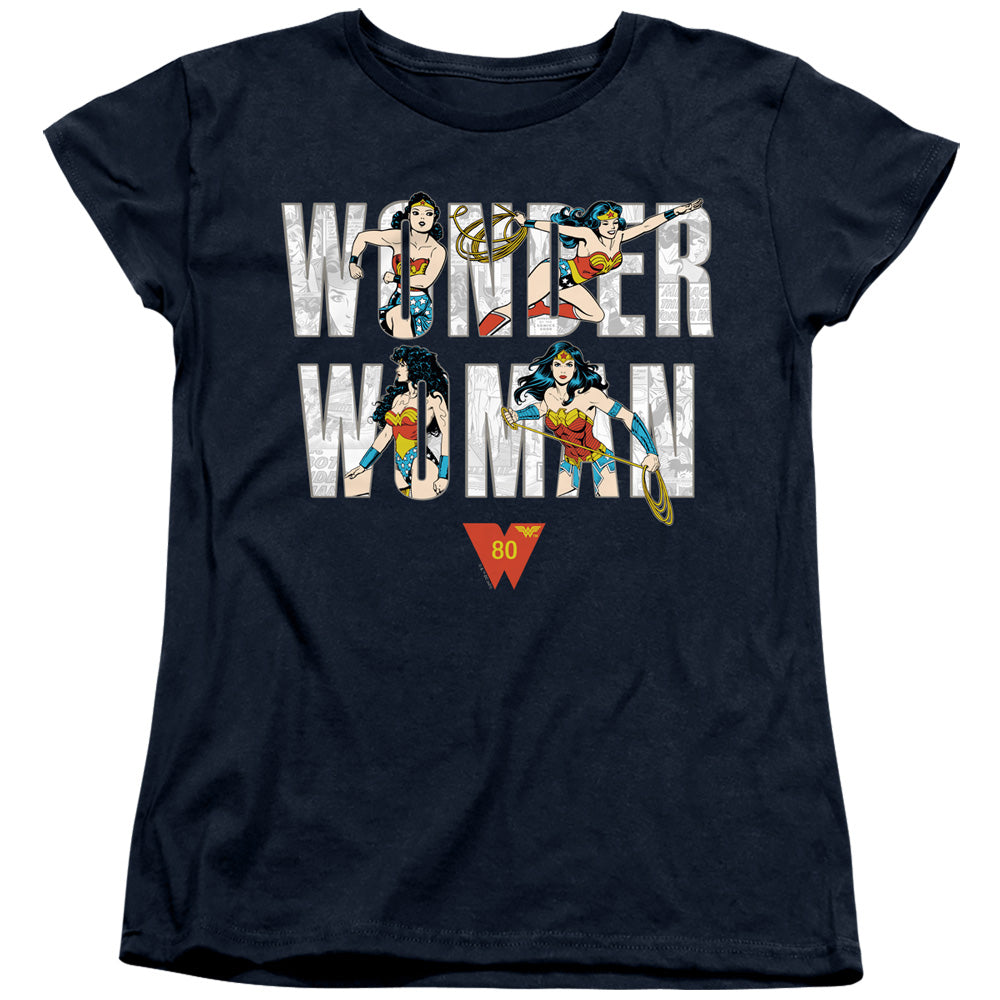 Wonder Woman WW 80th Illustrated Type Womens T-Shirt
