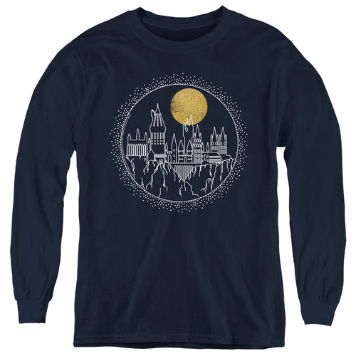 Harry Potter Hogwarts Full Moon Line Art Youth Long Sleeve T-Shirt