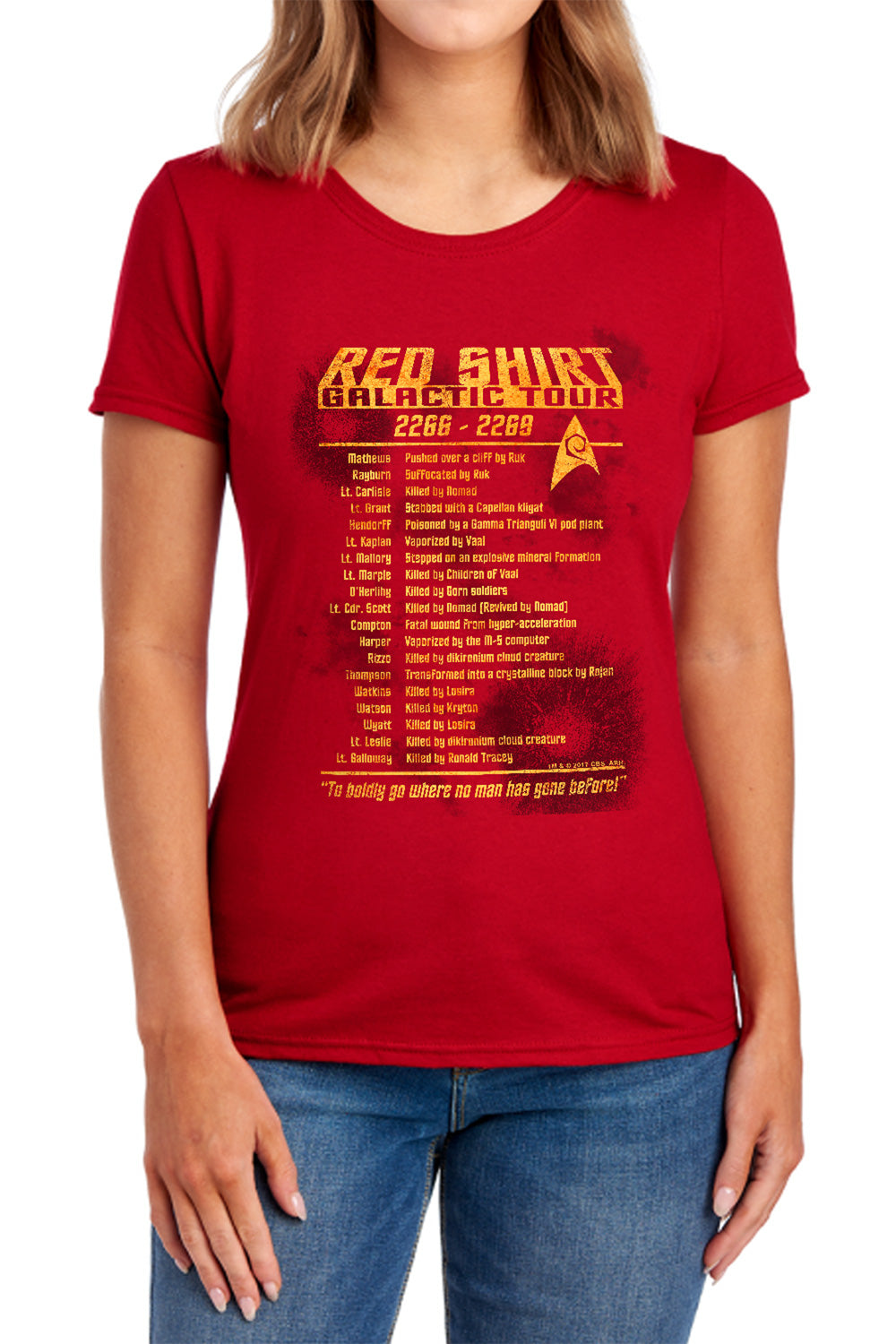 Star Trek Red Shirt Galactic Tour Womens T-Shirt