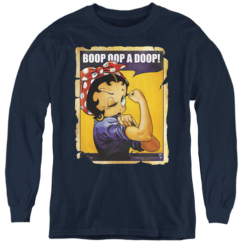Betty Boop Power Navy Youth Long Sleeve T-Shirt