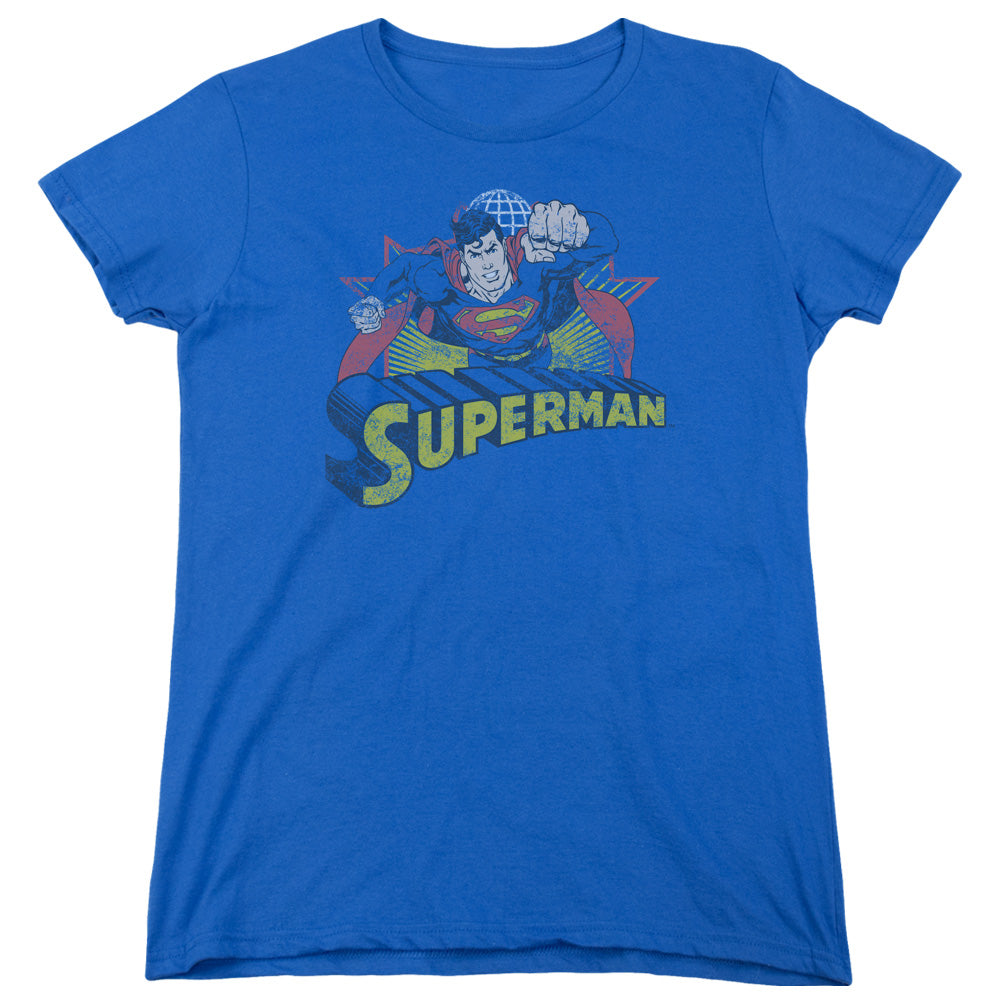 Justice League Superman Rough Distress Womens T-Shirt