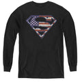 Superman Wartorn Flag Black Youth Long Sleeve T-Shirt
