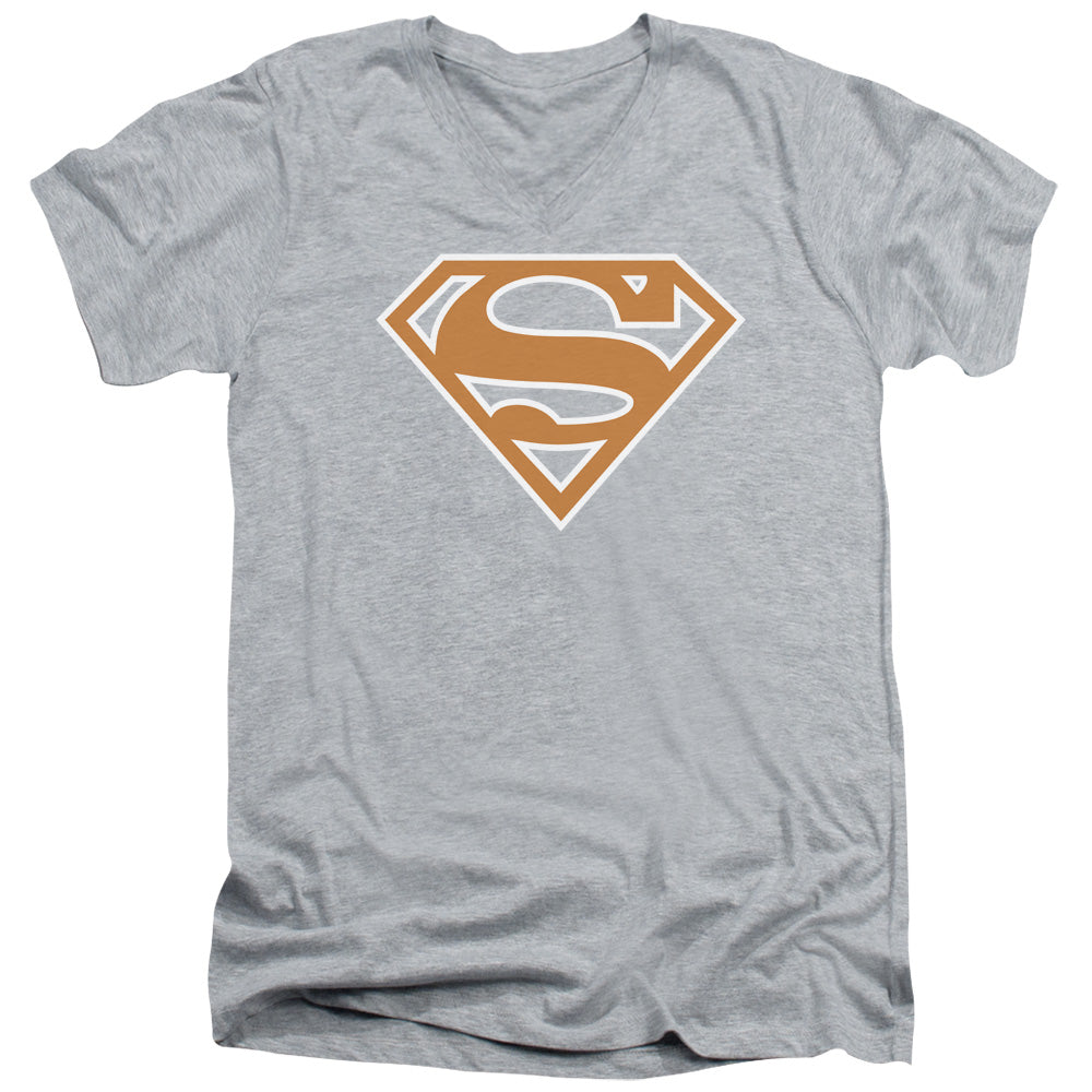 Superman Burnt Orange&white Shield V-Neck T-Shirt