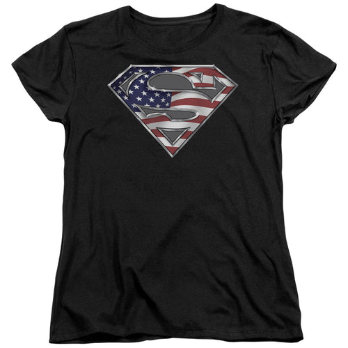 Superman All American Shield Black Womens T-Shirt