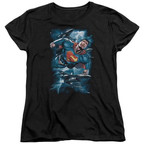 Superman Stormy Flight Womens T-Shirt