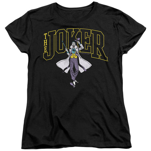 The Batman Joker Varsity on Black Womens T-Shirt