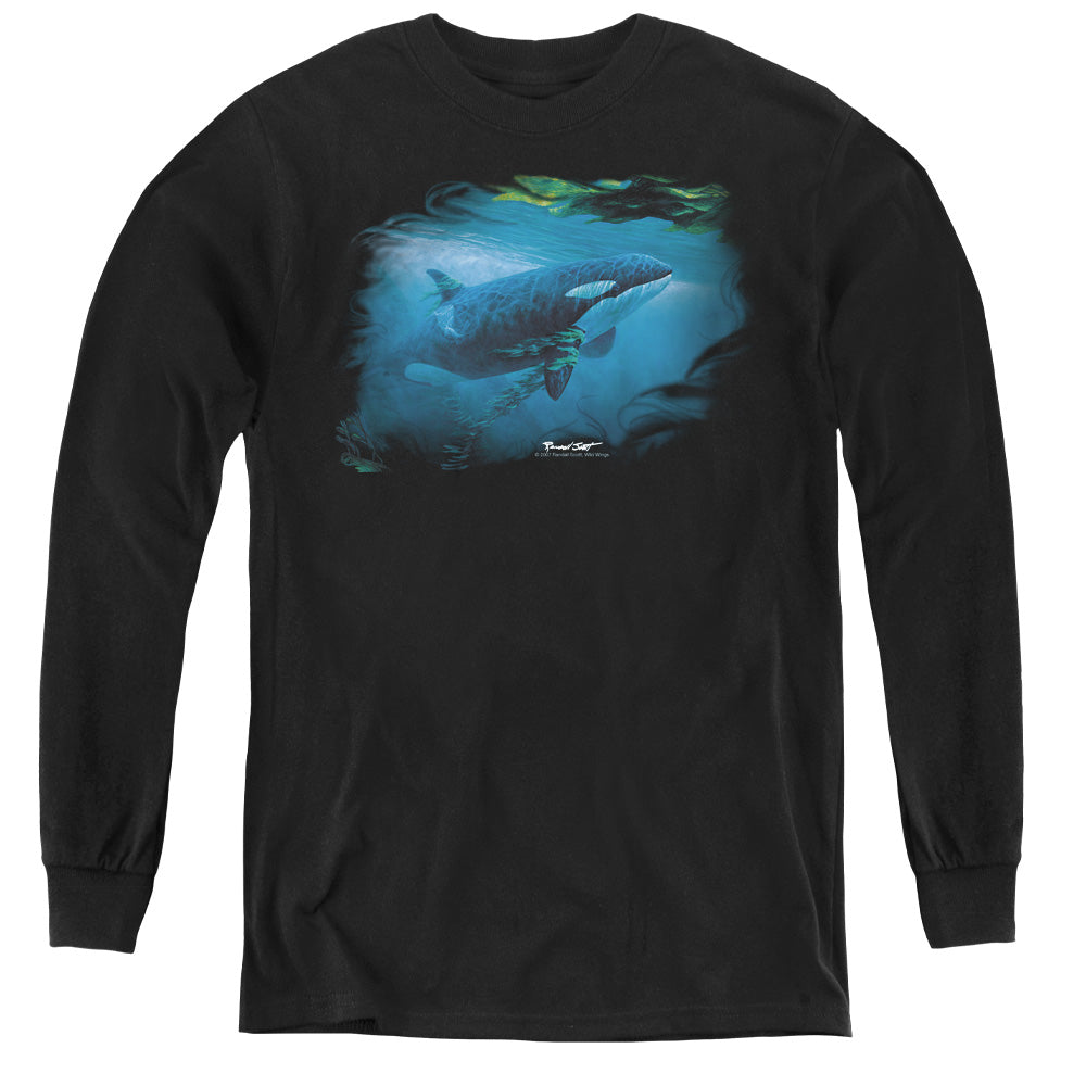 Wild Wings Pursuit Through the Kelp Orca Youth Long Sleeve T-Shirt