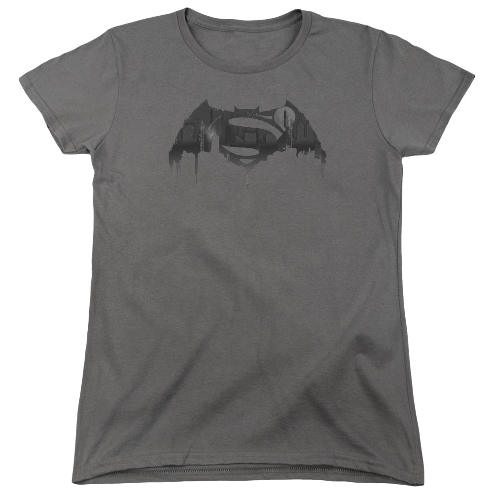 Batman v Superman Cityscape Logo Womens T-Shirt