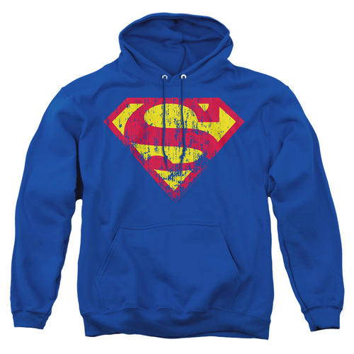 Superman Classic Logo Distressed Royal Pullover Hoodie