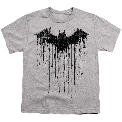 Batman Paint Drip Bat on Athletic Heather Youth/Toddler T-Shirt