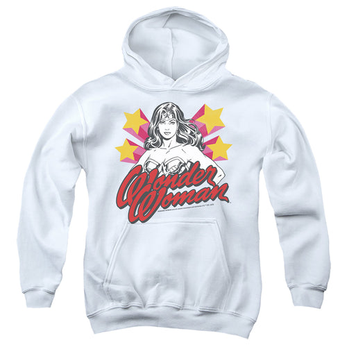 Wonder Woman Stance Script on White Youth Hoodie